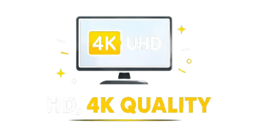 4K UHD monitor icon with ‘HD, 4K Quality’ text on a black background.”