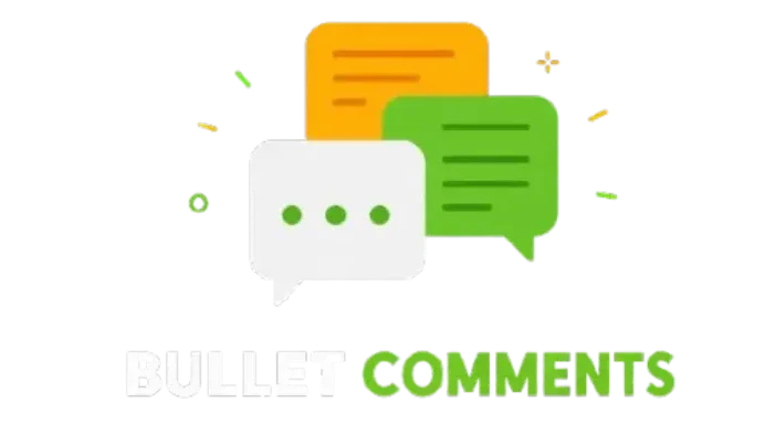 Colorful chat bubbles with ‘Bullet Comments’ text on a black background representing user interaction.”