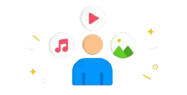 Illustration of a user with media icons and ‘User-Generated Content’ text on a black background.”