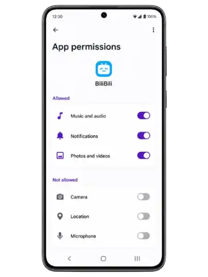bilibili app permissions screen android mobile mockup allow storage media network